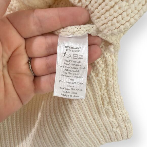 Everlane Sweater Womens L Ivory Cotton Chunky Knit V Neck Long Sleeve Pullover - Picture 3 of 8